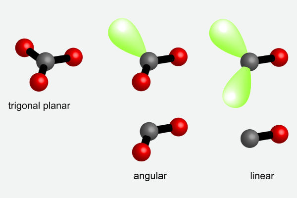 Possíveis geometrias moleculares no arranjo trigonal plano.