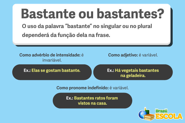 Imagem com explicação dos usos de “bastante” e “bastantes”.