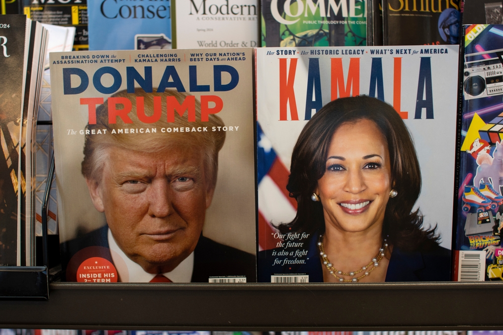 Capas de revistas com Kamala Harris e Donald Trump