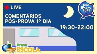 Título "Comentários pós-prova 1° Dia" escrito em fundo de estação de trem, em alusão as estações do conhecimento nas quais o trem estacionará ao longo