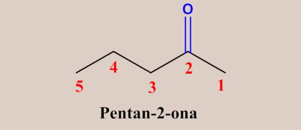 Fórmula estrutural da pentan-2-ona, exemplo de cetona.