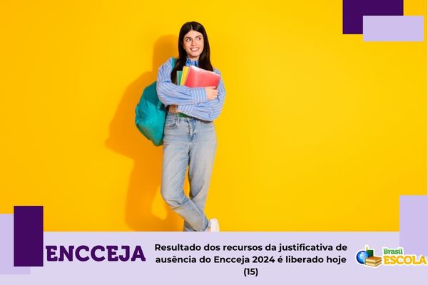 Estudante sorri. Texto na imagem: Encceja Resultado dos recursos da justificativa de ausência do Encceja 2024 é liberado hoje (15)