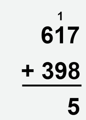 Uma adição com reagrupamento entre dois números, com resultado.