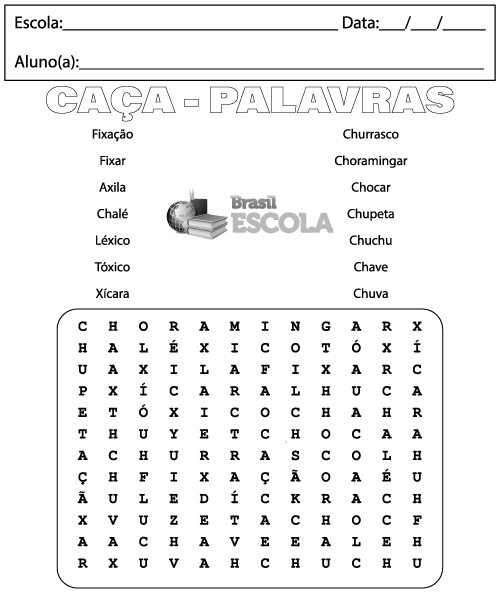 Atividade de completar palavras com x ou ch.