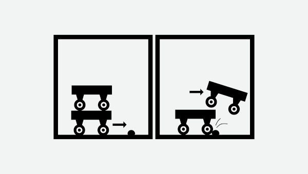 Ilustração representativa do conceito de inércia em relação a corpos em movimento.