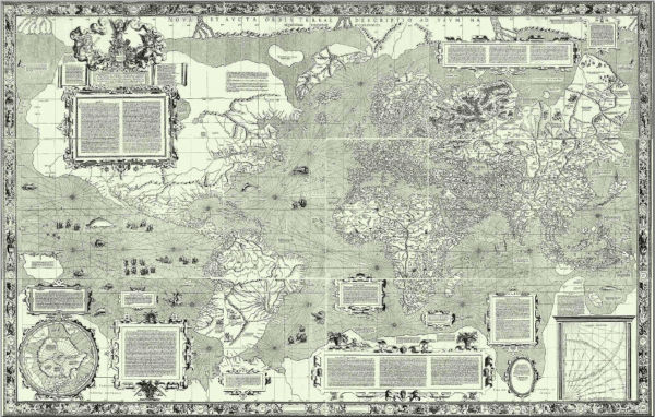 Mapa-múndi de Mercator produzido em 1569 por meio do uso de uma projeção cartográfica.