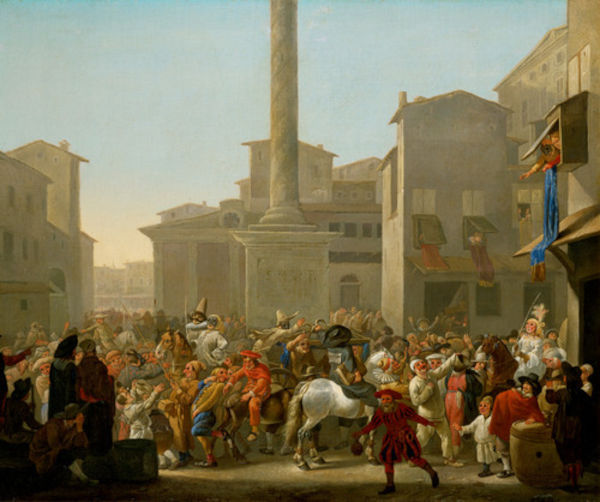 Pintura “Carnaval em Roma” (1650-1651), de Johannes Lingelbach, em texto sobre história do Carnaval.