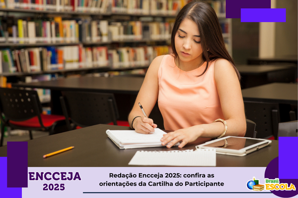 Pessoa escrevendo. Texto: título da notícia