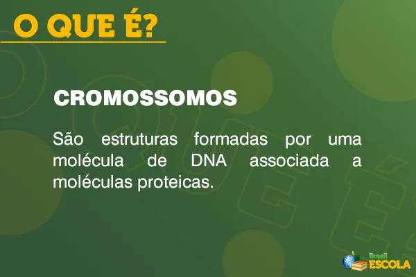 Imagem verde com texto descrevendo o que é cromossomo. Imagem verde com texto descrevendo o que é cromossomo.