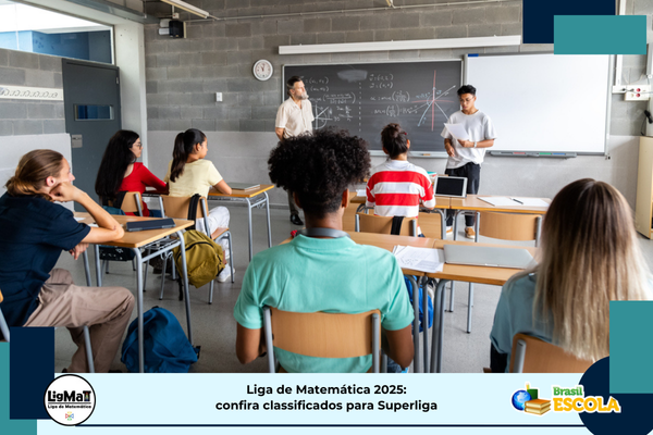 ligmat-2025-classificados-superliga Foto: estudantes em aula de matemática. Texto: título da notícia.