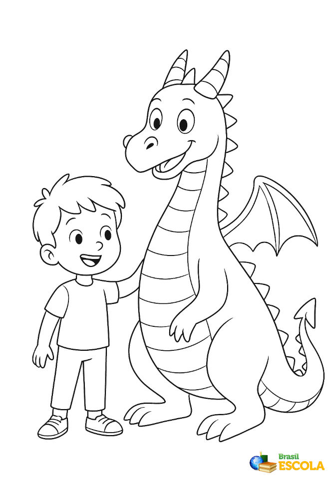 desenho para colorir menino e dragão