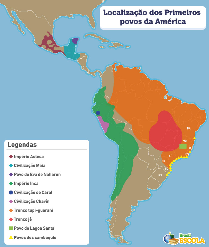 Mapa dos primeiros povos da América.