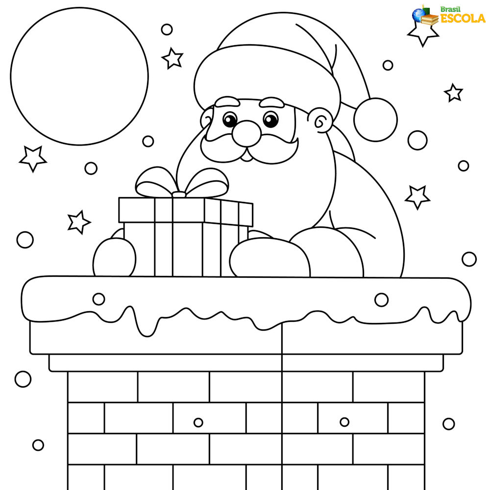 Desenho para pintar papai noel na chaminé