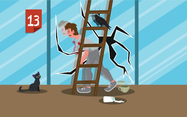 Ilustração traz várias superstições que trazem má sorte.