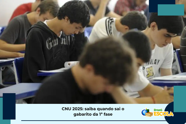 CNU 2025 gabarito quando sai Foto de pessoas fazendo prova. Texto: título da notícia.