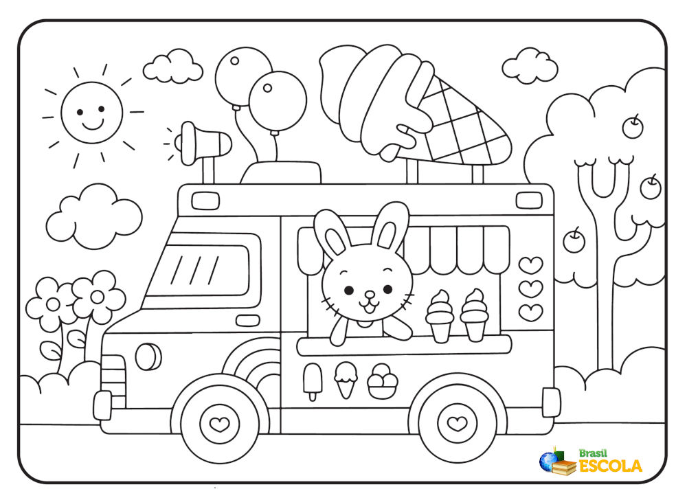 Desenho para colorir coelho vendendo sorvete
