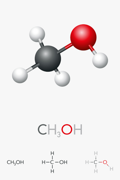 Estrutura e fórmula molecular do metanol.