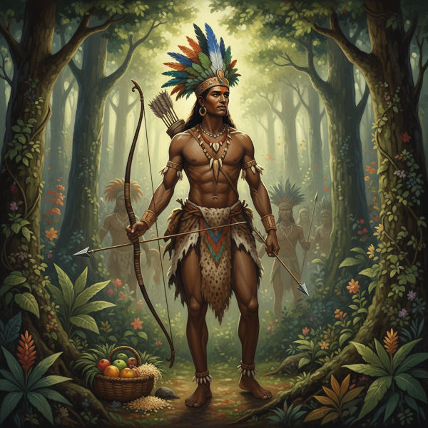 Ilustração representativa de Oxóssi, orixá associado a São Sebastião.