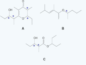 Carbonos quirais de compostos.