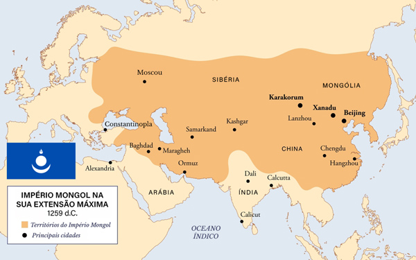 Mapa do Império Mongol em sua extensão total. [imagem_principal]