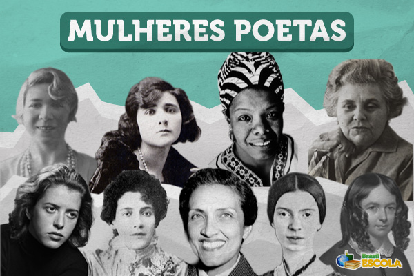 Rostos de poetas mulheres conhecidas. 