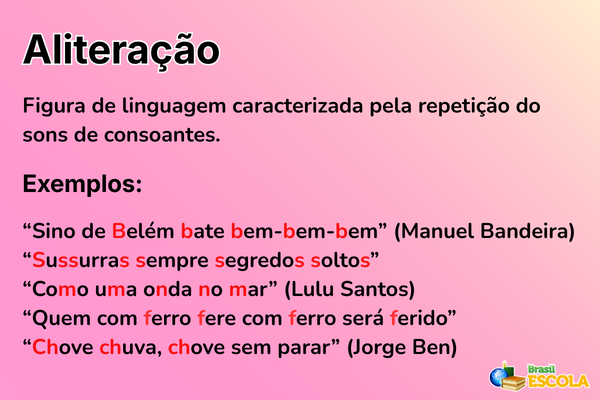 Conceito de aliteração e exemplos.