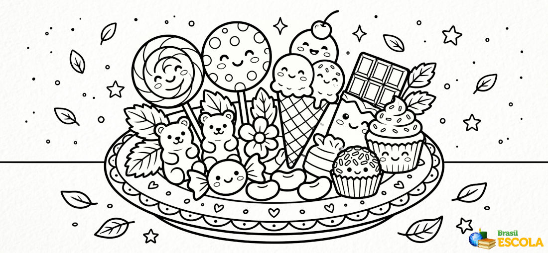desenho de doces e balas para pintar