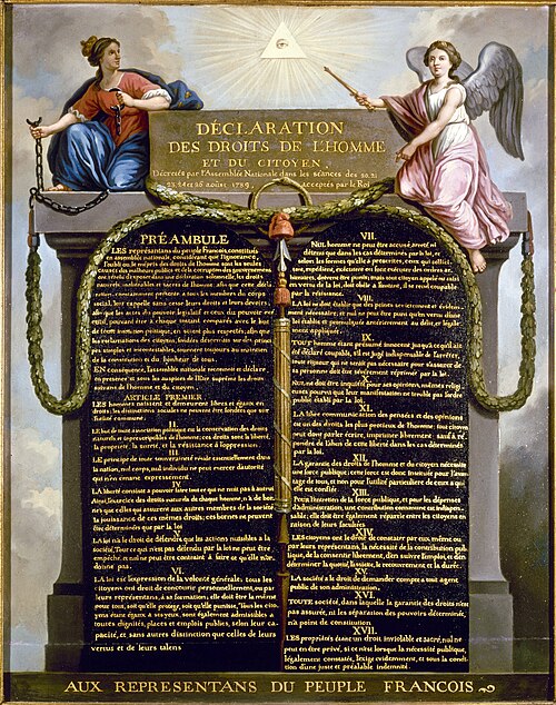 Anúncio da Declaração dos Direitos do Homem e do Cidadão, uma das conquistas da Tomada da Bastilha (ou Queda da Bastilha).