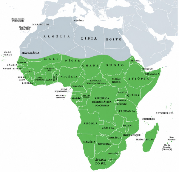 Mapa da África Subsaariana.