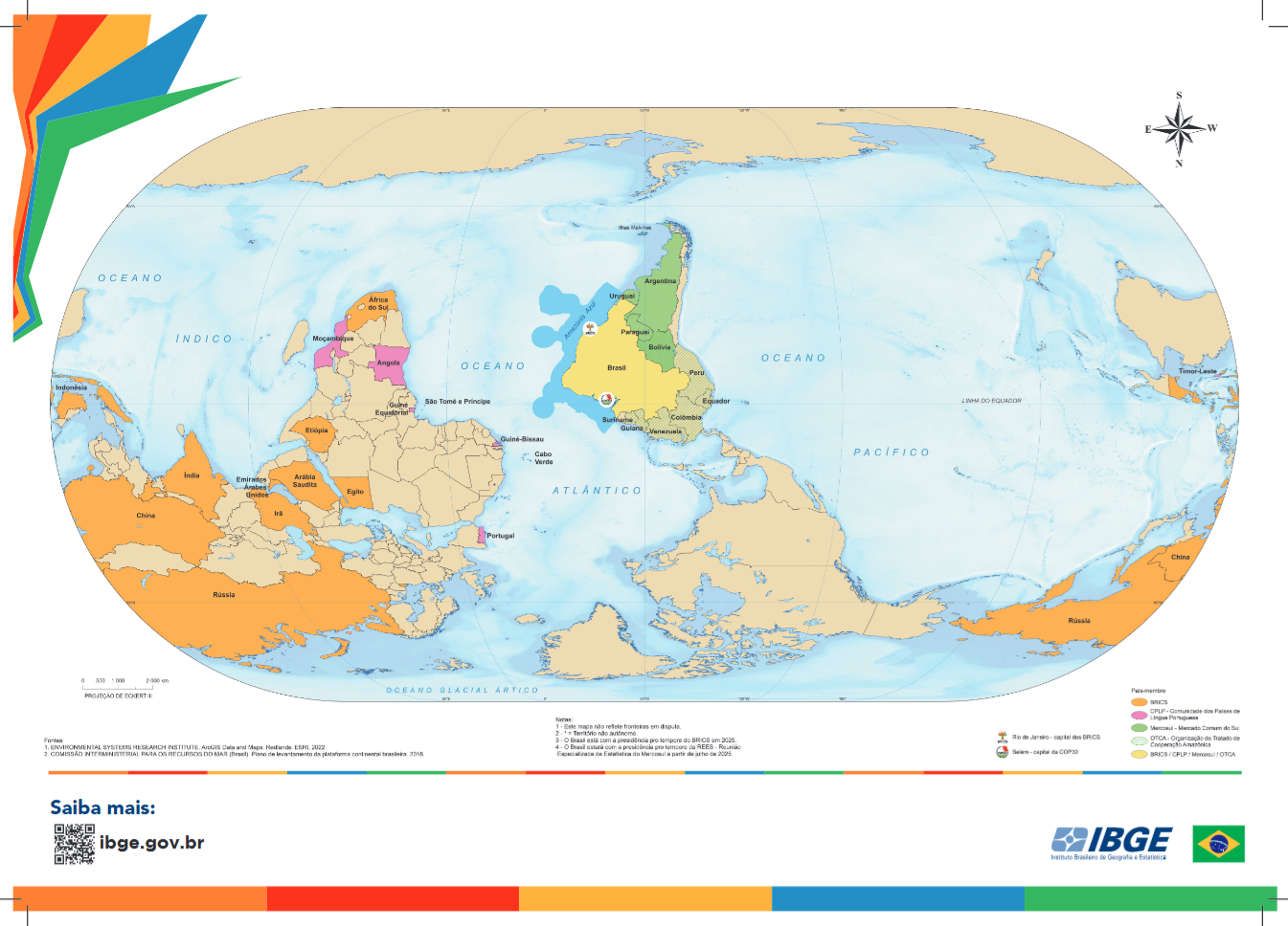 Mapa-múndi invertido lançado pelo IBGE.