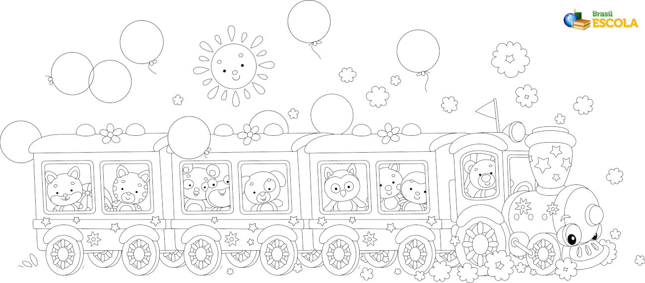 Desenho de um trem carregando animais para pintar