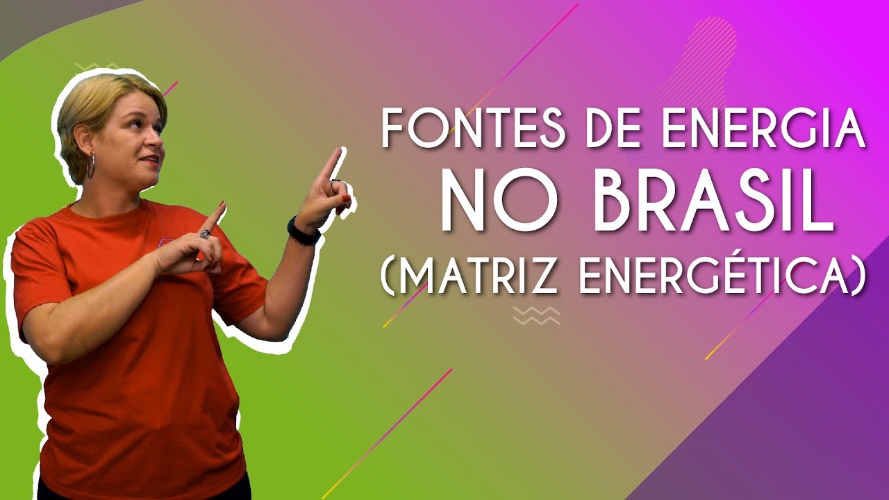 Professora ao lado do texto"Fontes de energia no Brasil (matriz energética)".