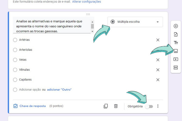  Crie as questões de sua prova. (Reprodução Google Forms)