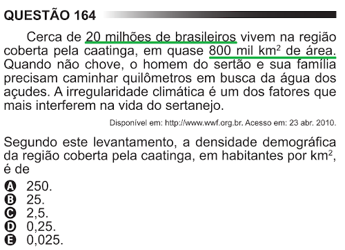 Questão da prova de Matemática do Enem de 2011 com delimitação de dados