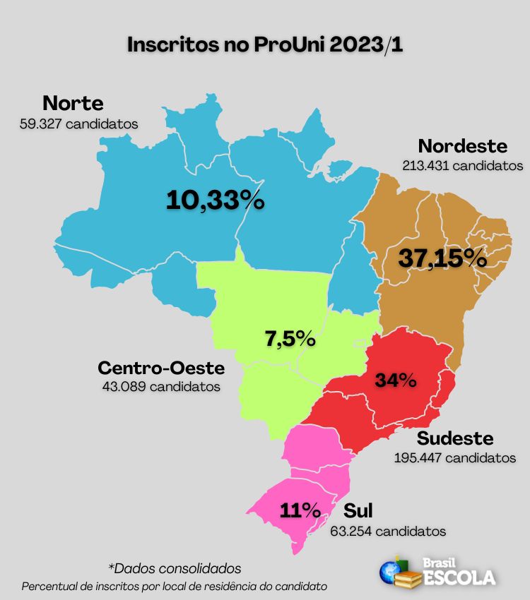 Mapa do Brasil com a distribuição de candidatos por local de residência
