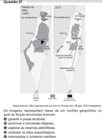 Questão do Enem PPL 2019 sobre a Questão Palestina.