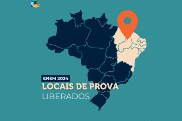 Mapa do Brasil. Texto na imagem: Local de prova do Enem 2024.