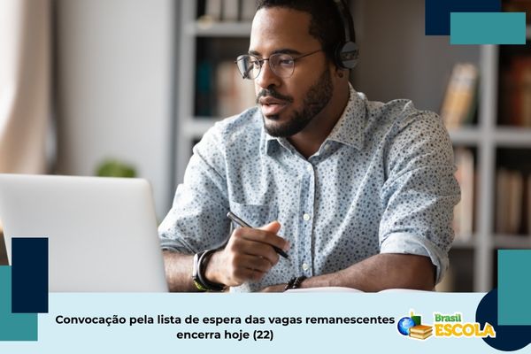 Homem estudando. Texto na imagem: Convocação pela lista de espera das vagas remanescentes encerra hoje (22)
