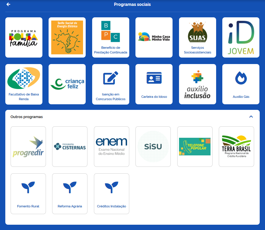 Página dos programas sociais do CadÚnico