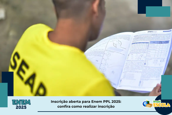 inacrição aberta Enem PPL 2025 Pessoa olhando a prova do Enem. Texto: título da notícia.