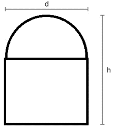 Divisão de placa em duas figuras geométricas: um semicírculo e um quadrilátero.