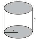 Ilustração de cilindro com raio e altura demarcados