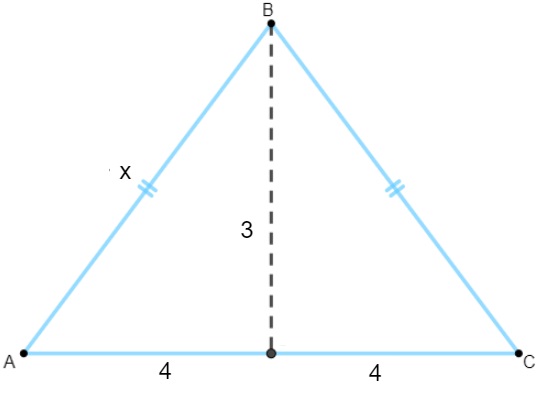 Triângulo de lado x, base de 8 cm e altura de 3 cm