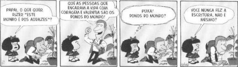 Tirinha da Mafalda em questão de interpretação de texto.