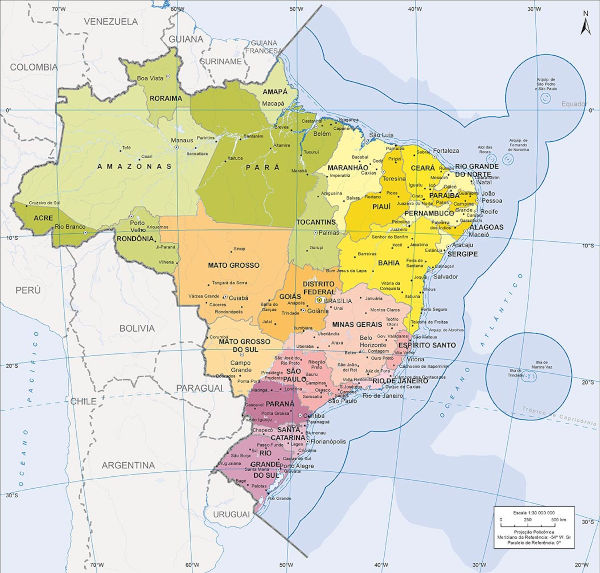 Mapa do IBGE mostra localização da Amazônia Azul.