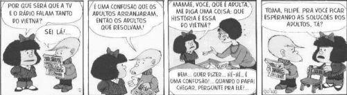 Tirinha da Mafalda sobre o Vietnã em questão de interpretação de texto.