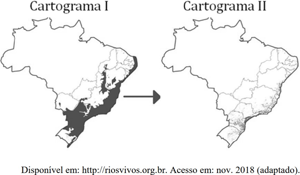 Comparativo entre dois cartogramas do Brasil em exercício sobre Mata Atlântica.
