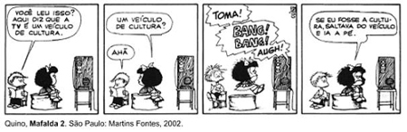 Tirinha “Mafalda”, de Quino. A polissemia é um recurso muito utilizado para conferir efeito de humor nas tirinhas e também na publicidade