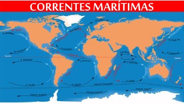 Mapa esquemático com as principais correntes marítimas de larga escala no planeta