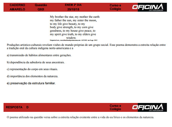Questão 124 - Prova Amarela - Enem 2015 - Brasil Escola